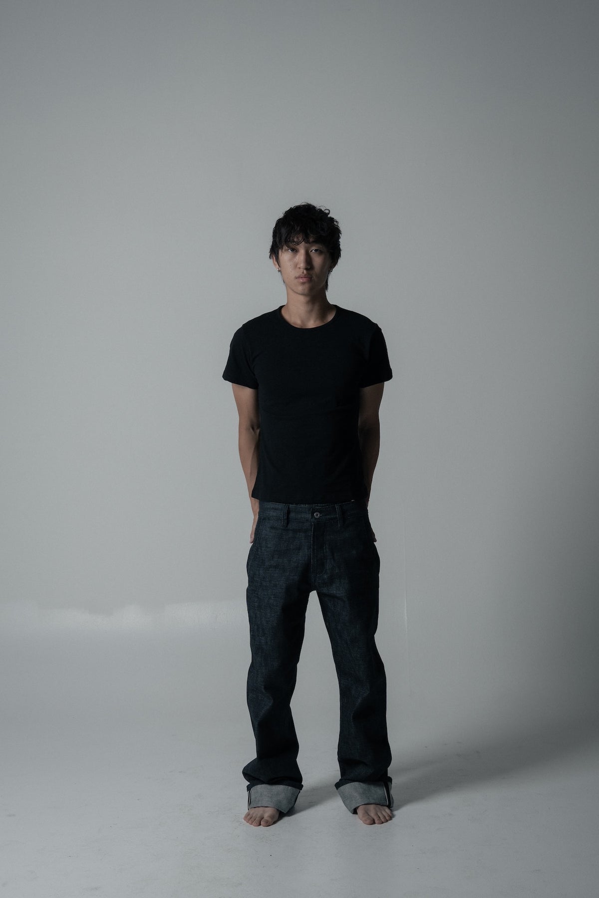slim fit slub tee - black