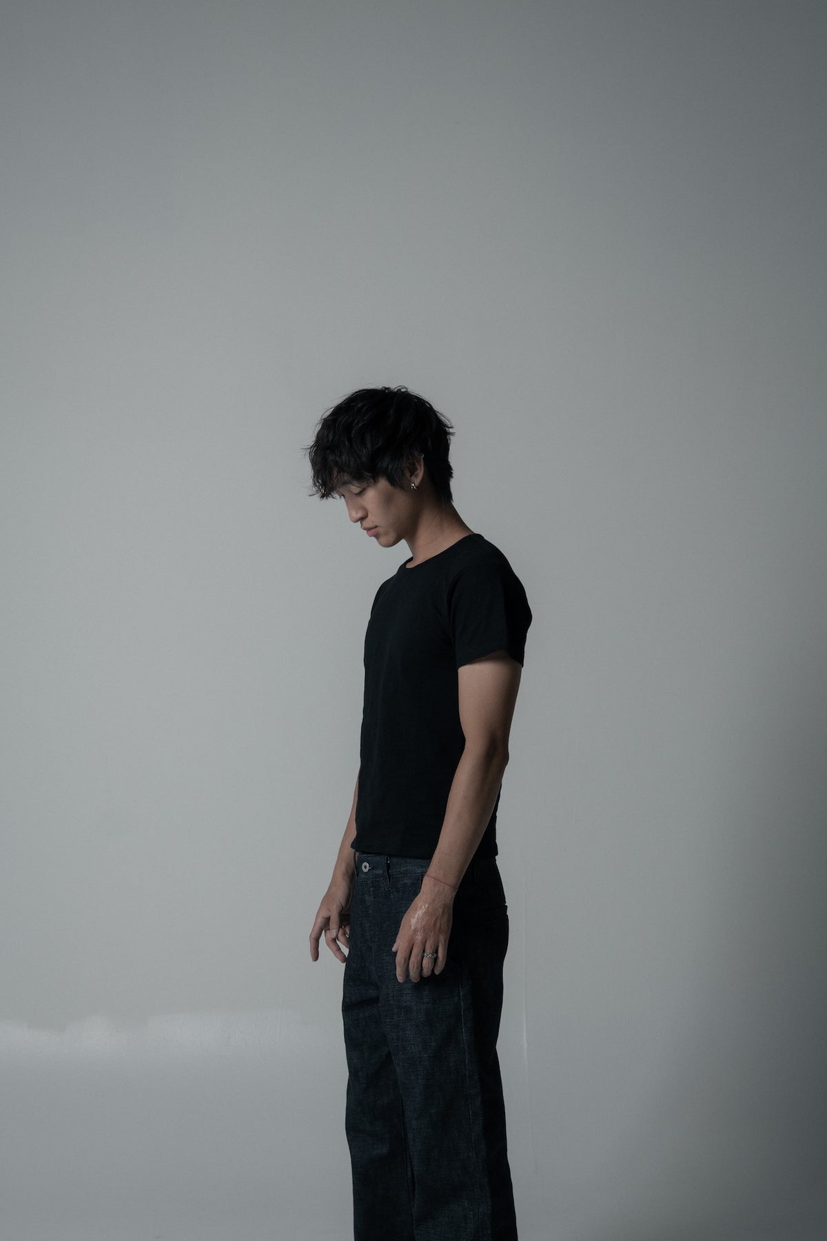 slim fit slub tee - black